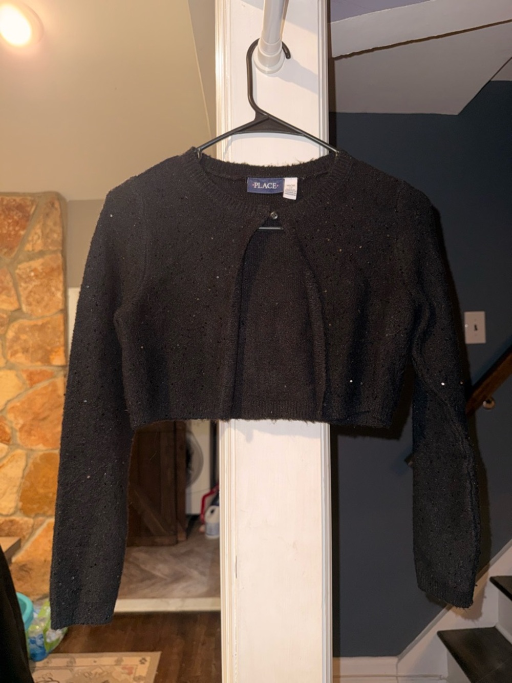The Children’s Place Black Sparkle Cardigan ✨ Girls Size 10/12 Cropped Bolero
